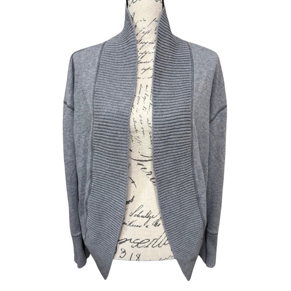 Aerie Open Cocoon Shrug Cardigan Size M Gray French Terry Knit Ribbed Trim